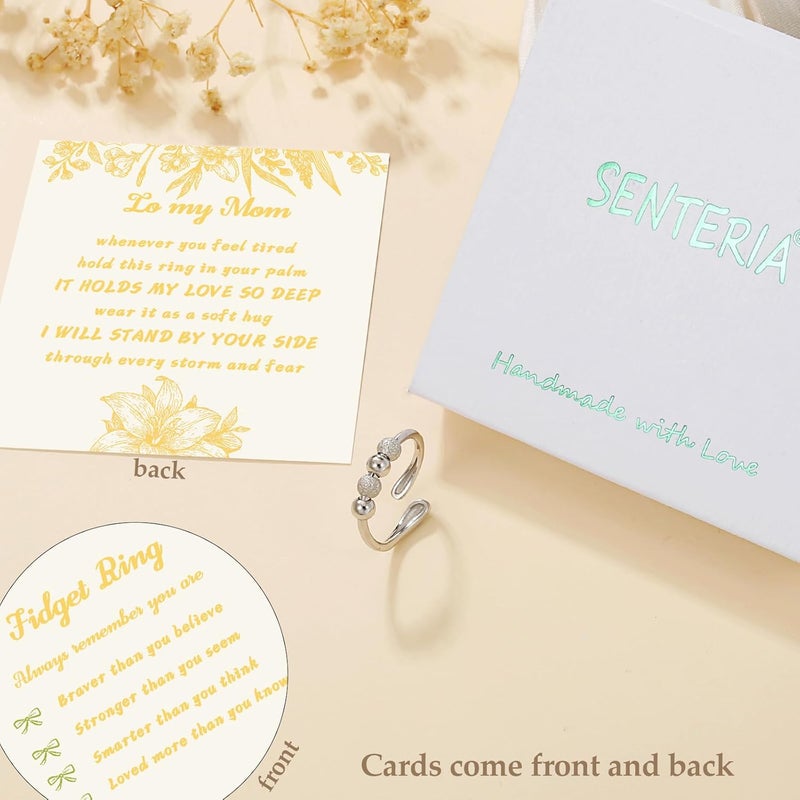 Senteria Anxiety Rings for Women Sterling Silver Rings Adjustable Stress Spinner Rings with Beads Fidget Rings for Anxiety Women - Image 5